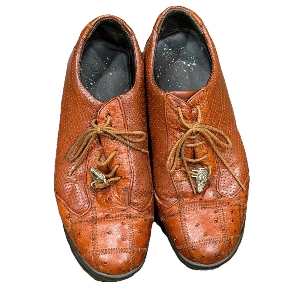 Los Altos Cognac‎ Ostrich Quill Patch Cognac Casual Sneaker Shoes Men's 10? READ